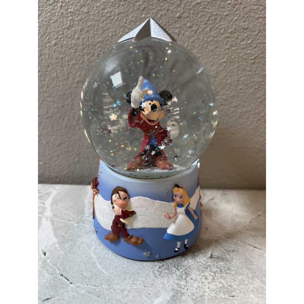 Disney Mickey Mouse Wizard Fantasia Stars Snow Globe 5 1/2" 7 Dwarves Bambi Duck